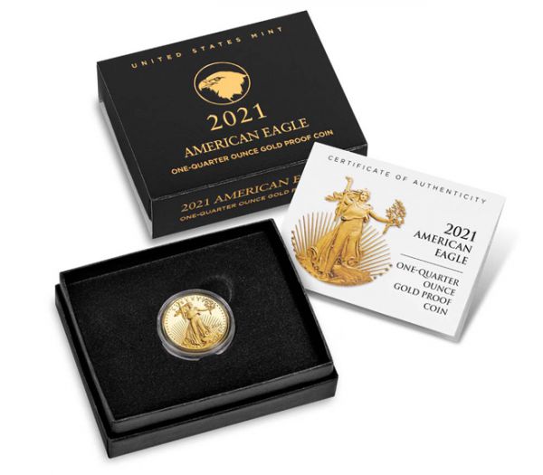 Zlatá mince 2021 American Eagle - nový design! 1/4 Oz PP