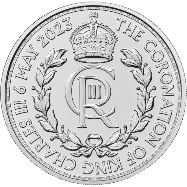 Strieborná korunovačná minca s monogramom - kráľ Charles III., 1 oz