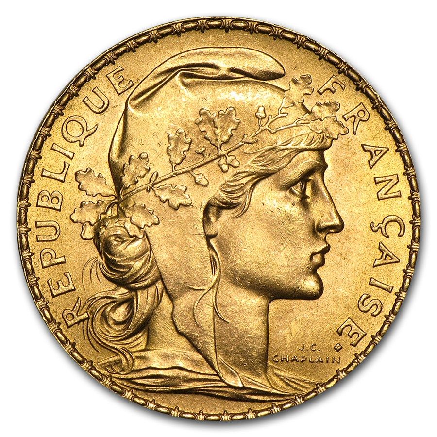 Zlatá minca 20 franků Marianne / Kohout - rôzne roky, Francúzsko