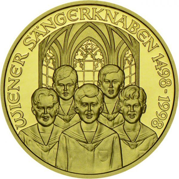 500 šilink Zlatá mince Vídeňský chlapecký sbor