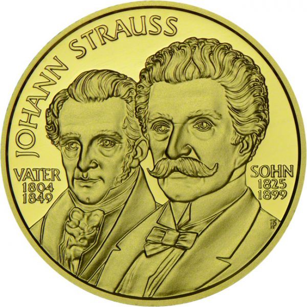 500 šilink Zlatá mince Johann Strauss - otec a syn