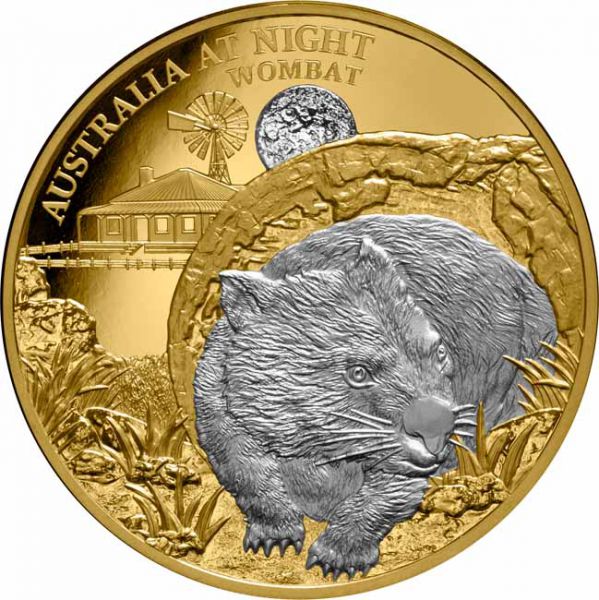 100 dolar Zlatá mince Austrálie v noci: Wombat