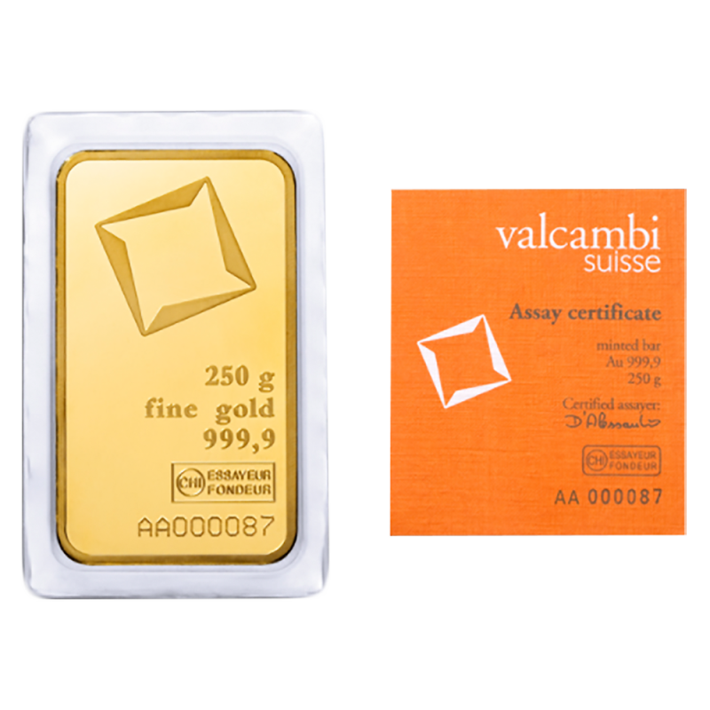 Zlatý zliatok Valcambi 250 g - razený