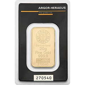 Zlatý zliatok Argor Heraeus 20 g - akcia 