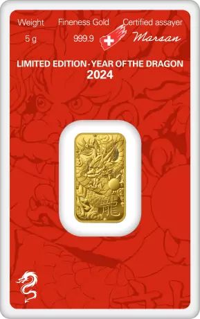 Zlatý zliatok Argor Heraeus 5 g - Rok draka 2024