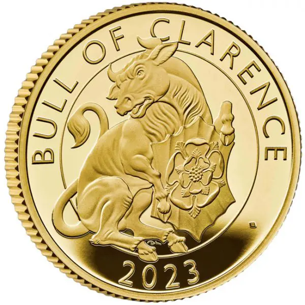 Zlatá minca 1/4 Oz Tudorovské zvieratá v etuji - The Bull of Clarence 2023, 1/4 oz