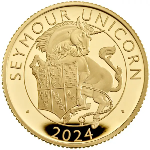 Zlatá minca 1/4 Oz Tudorovské zvieratá v etuji - Seymour Unicorn 2024, 1/4 oz