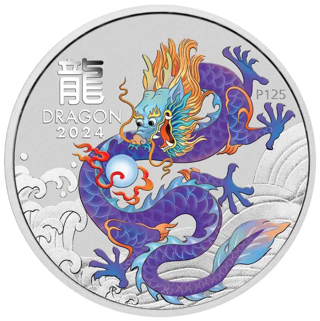 Lunární drak 2024 - fialový, 1 oz stříbra 