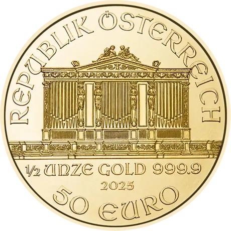 Zlatá minca Viedenskí filharmonici 2025 - 1/2 Oz