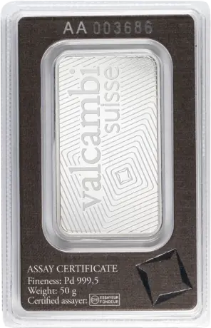 Palladiový slitek Valcambi 50 g