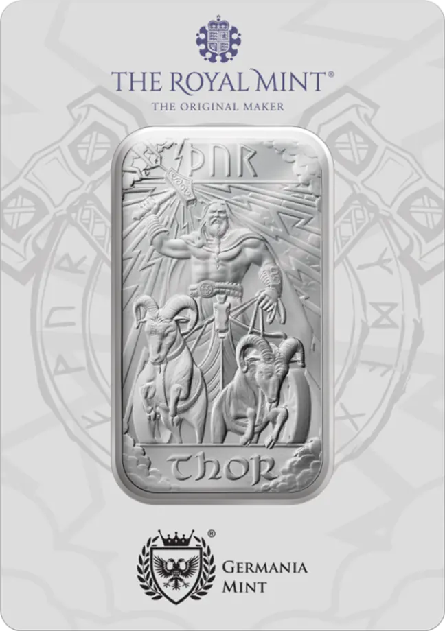 Strieborný zliatok Thor, Britská královská mincovna, 1 oz
