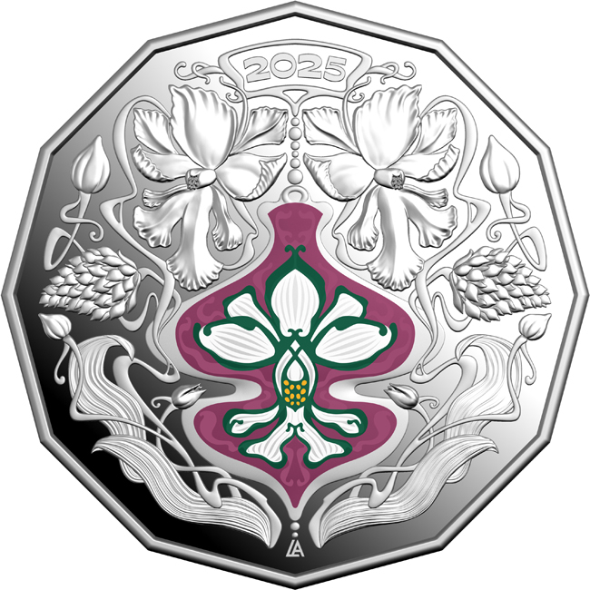 Vánoční slavnostní květiny 2025, stříbrná mince v etuji