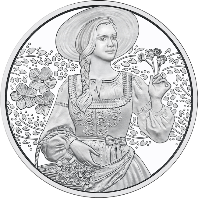 Stříbrná mince Len setý - dámský kroj, 15 g stříbra v blistru