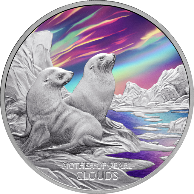 Perleťová oblaka (polární stratosférická oblaka) 2025, stříbná mince v etuji, 1 oz
