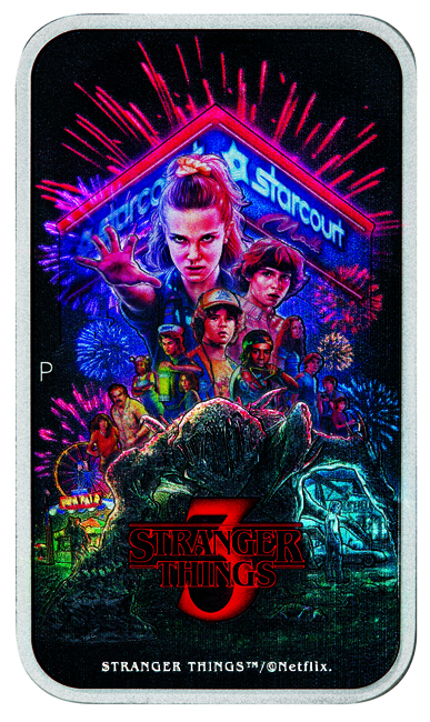 Stranger Things 2026 - 3. série, stříbrná obdélníková mince v etuji