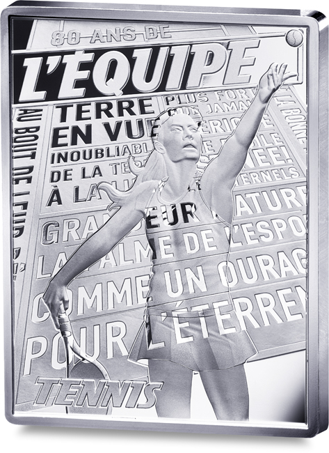 80 let francouzského sportovního deníku LEquipe - Tennis, stříbrná mince