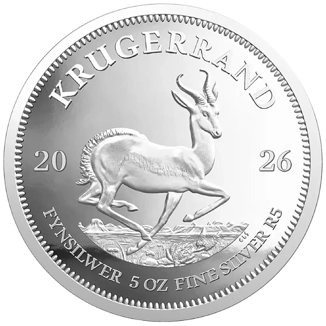 Krugerrand 2026, stříbrná mince v etuji, 5 oz