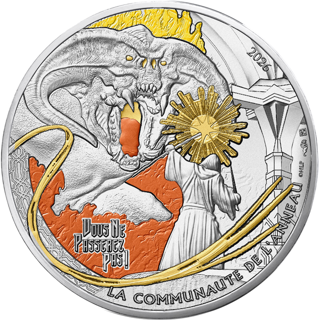 Pán prstenů: Gandalf bojuje proti Balrogovi 2026, Francie - 25. výročí, stříbrná mince v blistru, 13 g