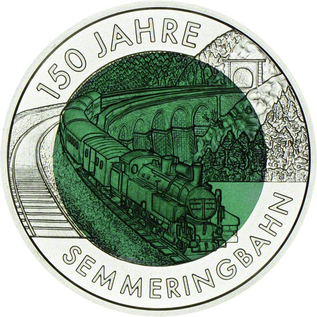 150 let Semmeringské železnice, stříbrná/niobová mince v etuji, 16 g
