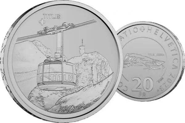 Rotující  lanovka Titlis, stříbrná mince v etuji, 20 g