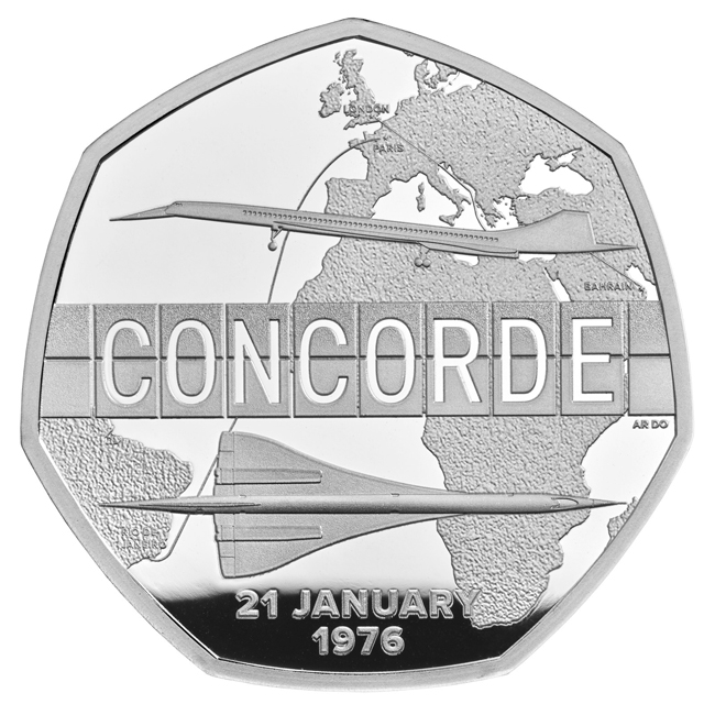 Concorde - 50. výročí, Velká Británie, stříbrná mince v etuji, 8 g