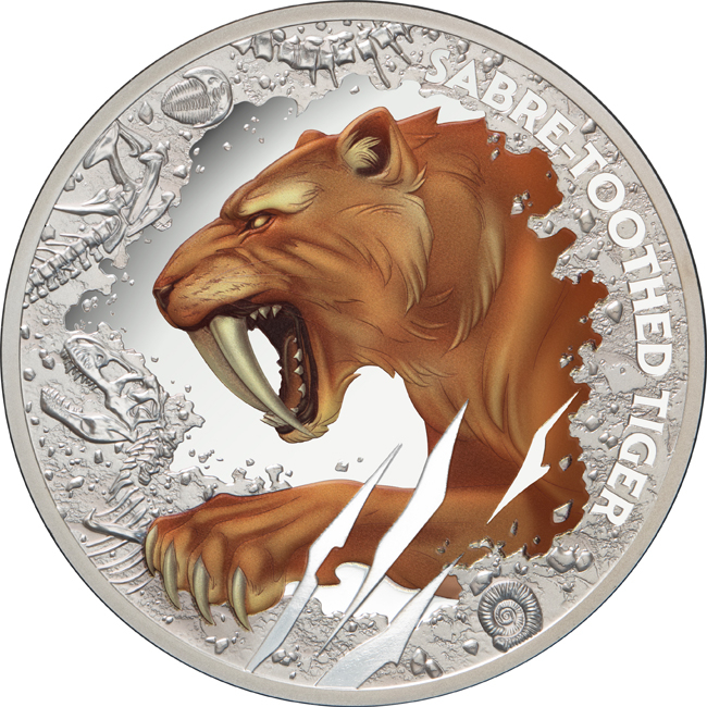 Šavlozubý tygr 2026, stříbrná mince v etuji, 1 oz