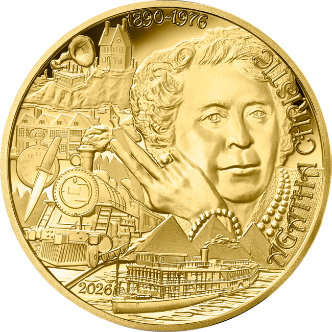 Umění pera: Agatha Christie 2026, zlatá mince v etuji, 1/4 oz