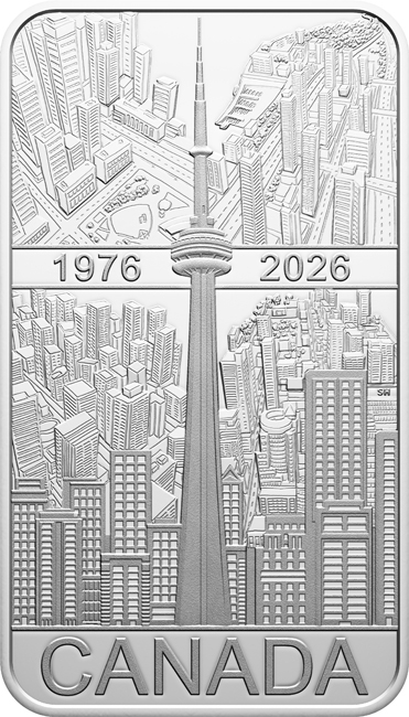 CN Tower v Torontu 2026, stříbrná mince v etuji