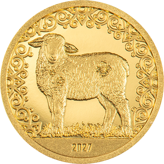 Lunární ovce (kozy) 2027, Mongolsko, zlatá mince v kapsli, 0.5 g