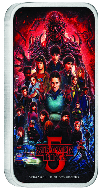 Stranger Things 2026 - 5. série, stříbrná obdélníková mince v etuji