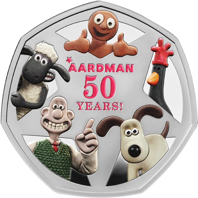 Aardman - britské animační studio 2026, stříbrná mince v etuji