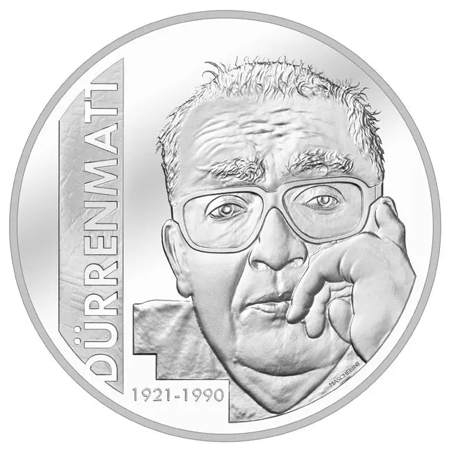 Friedrich Dürrenmatt 2021 - 100. výročí, stříbrná mince, 20 g                  