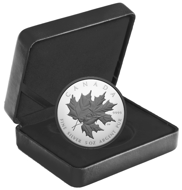 Triple Maple 2026 - stříbrná mince s černým rhodiem v etuji, 157 g