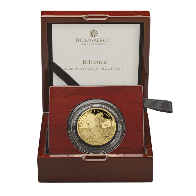 Britannia 2026, zlatá mince v etuji, 1 oz