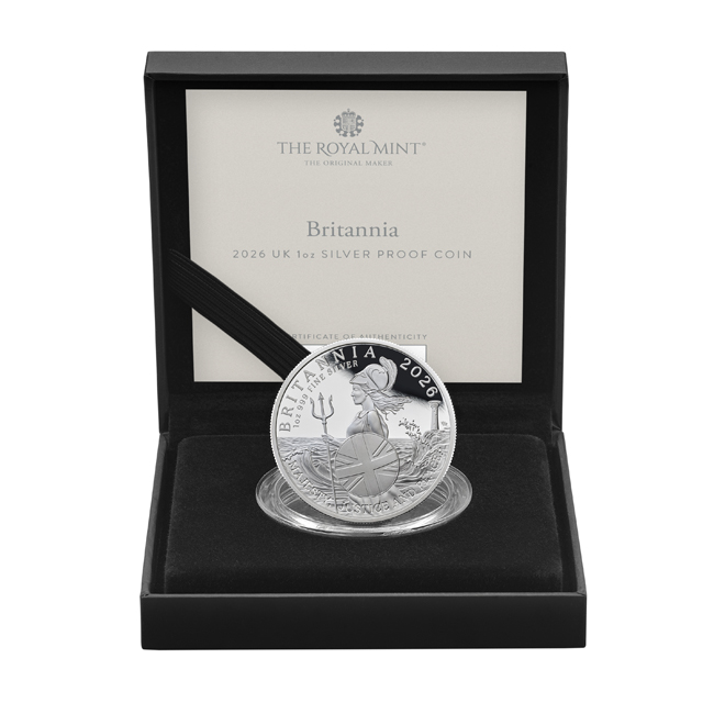 Britannia 2026, stříbrná mince v etuji, 1 oz