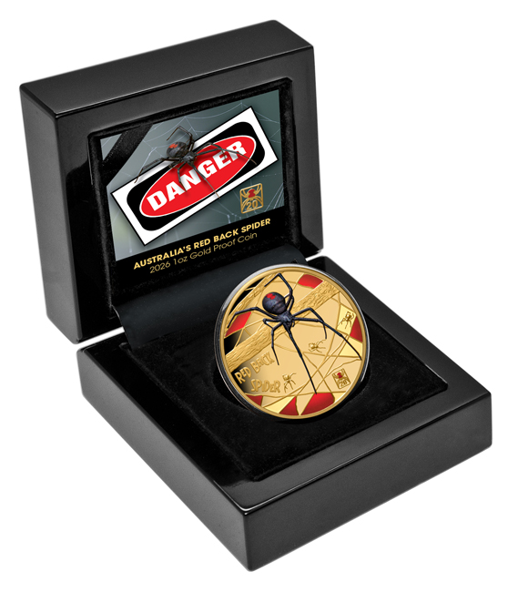 Snovačka jedovatá (Redback spider) 2026, zlatá mince v etuji, 1 oz