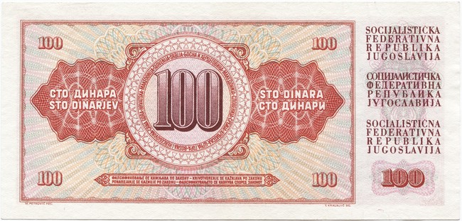 100 Dinara 1965 (Reiterstandbild nach Augustincic)