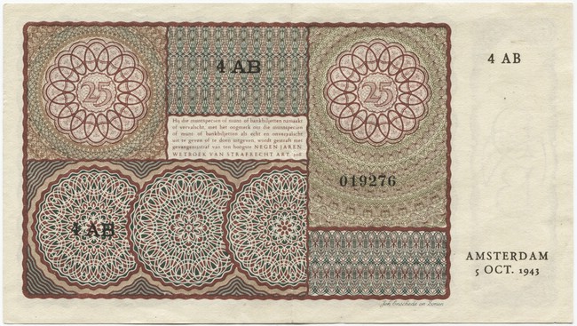 25 Gulden 1943 (Mädchenportrait nach Moreelse)