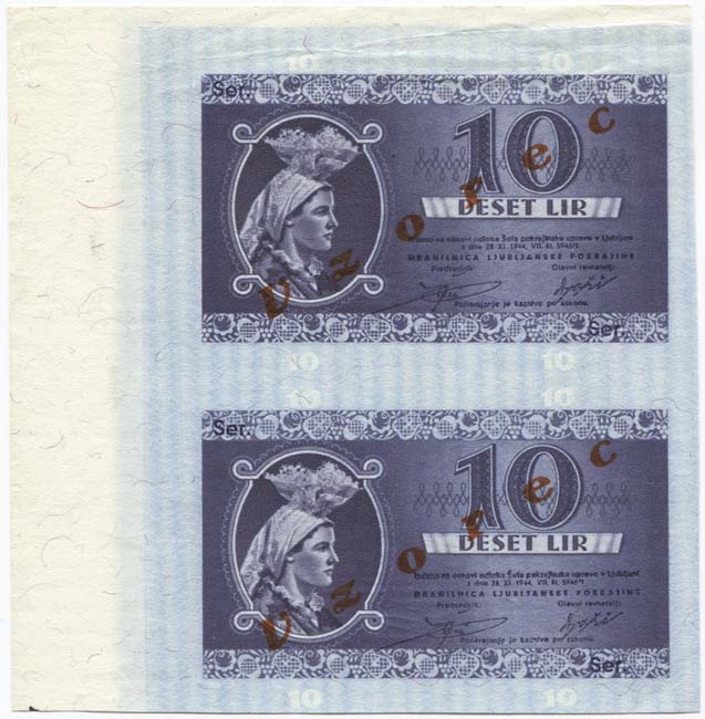 2 x 10 Lire 1944 Bogenstück